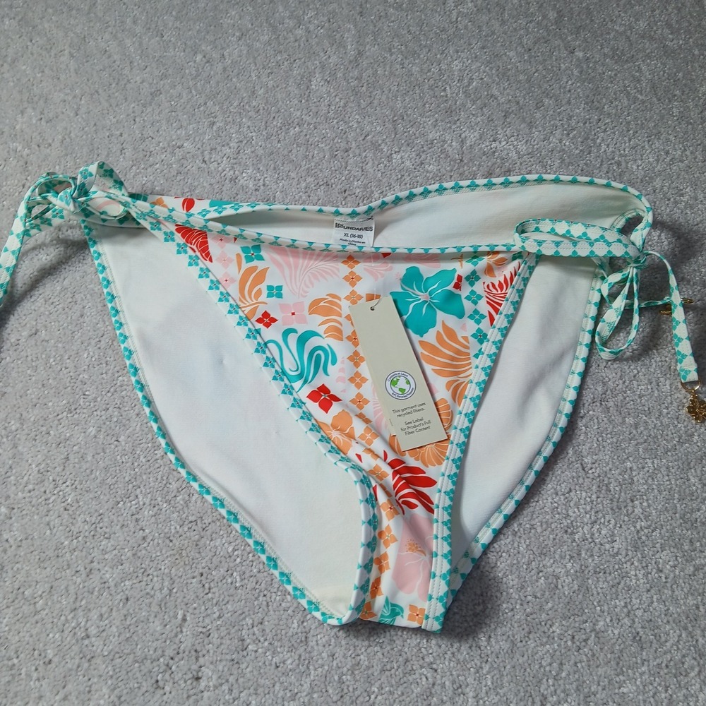 Women's Malibu Print Side Tie with charms Bikini Bottoms Size XL No Boundaries